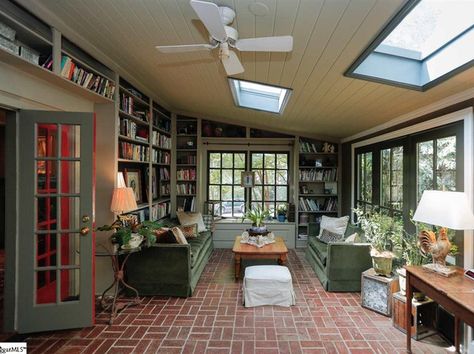 Library Sunroom, Home Library Room, Solarium Room, Porches Ideas, Sunroom Dining, Home Library Rooms, Sunroom Addition, Sunroom Decorating, Sunroom Designs