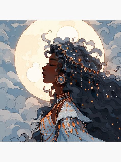 Get my art printed on awesome products. Support me at Redbubble #RBandME: https://www.redbubble.com/i/art-print/Beautiful-Moon-Goddess-by-arielbanished/147994359.1G4ZT?asc=u Moon Goddess Art, Personaje Fantasy, Black Love Art, Goddess Art, Black Art Pictures, Beautiful Moon, Moon Goddess, Dreamy Art, Girls Cartoon Art