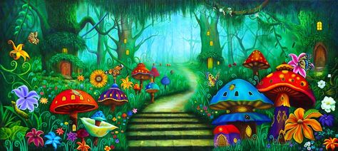 Child's Fairyland Professional Scenic Backdrop Concert Backdrop, Fairy Garden Ideas Enchanted Forest, Alice In Wonderland Play, Theater Props, Wonderland Backdrop, Theatre Backdrops, School Decoration, Music Themed Parties, Garden Backdrops