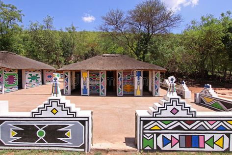 Traditional African Ndebele tribe Village. A few huts from a traditional Ndebele #Sponsored , #sponsored, #Advertisement, #African, #huts, #traditional, #Ndebele African Hut, Africa Tribes, African House, African Theme, African Art Paintings, Traditional Houses, Murals Street Art, Village House Design, Traditional Architecture