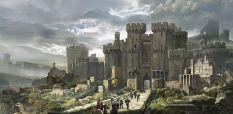 Fantasy Fortress City, Fortress City Fantasy Art, Goblin Town, Fire Landscape, Star Fortress, Castle Village, Bg Concept Art, Medieval Banner, World Building Inspiration