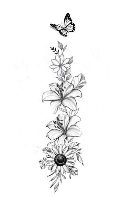 Floral Spine Tattoo Stencil, Floral Side Tattoos Women, Side Of Calf Tattoo, Floral Spine Tattoos For Women, Western Floral Tattoo, Flower Side Tattoo, Beautiful Back Tattoos, Western Tattoo, Side Tattoos Women