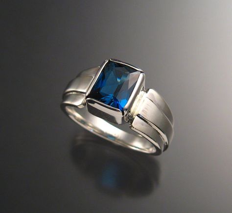 Modern Ring Design, Mans Ring, Stone Ring Design, Bike Jewelry, Mens Ring Designs, London Blue Topaz Ring, Mens Silver Rings, Modern Ring, Blue Topaz Ring