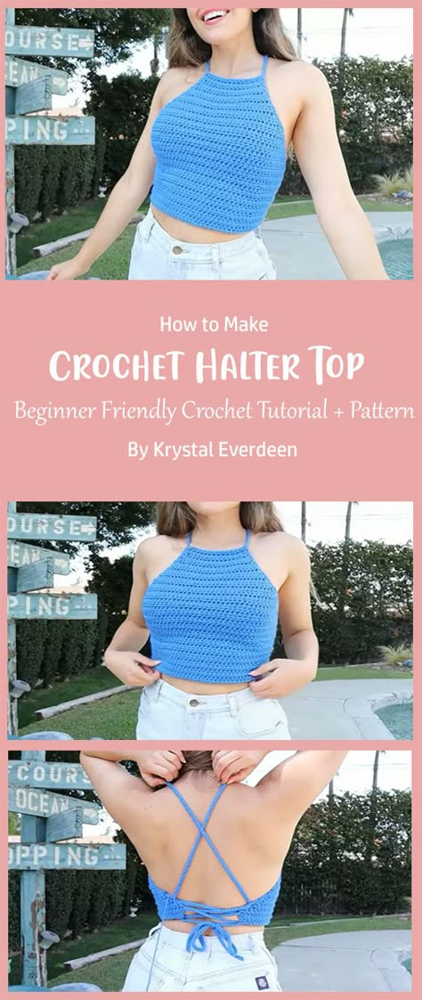 With the summer heat, it’s time to get out the crochet hooks and start making your wardrobe more stylish with this Crochet Halter Top! The Crochet Halter Top by Krystal Everdeen is a must-have for your wardrobe this season. This top is perfect for any occasion because it can be worn over a tank top or under a blazer for work or play! Easy Crochet Halter Top, Halter Top Pattern Free, Crochet Halter Tops Free, Crochet Halter Top Pattern Free, Top Pattern Free, Crochet Halter Top Pattern, Halter Top Pattern, Crochet Patterns Free Beginner, Crochet Halter Top