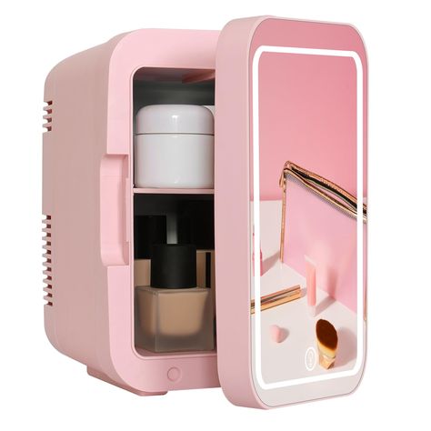 ARTETHYS Mini Fridge for Bedrooms 4L Skincare Beauty Fridge with LED Mirror Compact Car Fridge for Home Office Cosmetic, 220V AC/12V DC, Pink : Amazon.co.uk: Large Appliances Mini Fridge In Bedroom, Beauty Fridge, Mini Skincare, Led Light Mirror, Skincare Fridge, Light Mirror, Small Refrigerator, Led Makeup Mirror, Portable Cooler