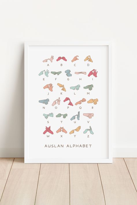 Australia Sign Language Alphabet Poster, Printable AUSLAN Alphabet Wall Art, Rainbow Classroom Decor, Homeschool Decor, Digital Download Auslan Sign Language Australia Alphabet, Sign Language Australian, Auslan Sign Language Australia For Kids, Auslan Alphabet Poster, Auslan Sign Language Australia, Makaton Alphabet, Illustrated Hands, International Sign Language, Australia For Kids