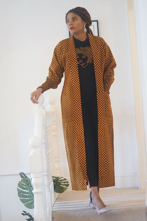 Dress With Kimono Outfits, Ankara Kimono Jacket, African Kimono, Kimono Styles, Kimono Print, African Print Kimono, Kimono Tops, Ankara Kimono, Oversize Coat