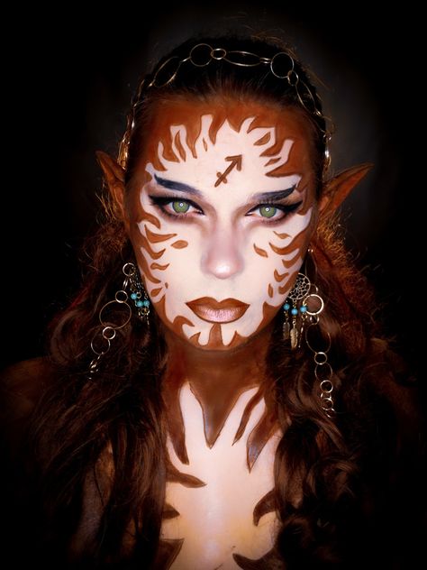 Makeup zodiac sagittarius art bodypaint cosplay elf magic Damian Black Virgo Makeup Looks, Sagittarius Makeup, Greek Mythology Stories, Witches Ball, Sagittarius Zodiac Sign, Sagittarius Sign, 2024 Ideas, Trendy Halloween Costumes, Makeup Idea