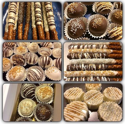 New Year's Eve Treats ~ Gold & Silver ~ CakeBalls, Pretzel Rods, & Oreos New Years Desserts, New Year's Desserts, Chocolate Covered Treats, Pretzel Rods, Treat Ideas, Baking Ideas, New Year’s Eve, Eve Parties, Chocolate Covered