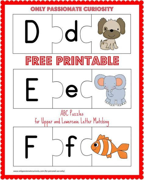 FREE Printable ABC Puzzles: Upper and Lowercase Letter Matching Abc Centers, Abc Puzzle, Abc Printables, Printable Alphabet Letters, Alphabet Matching, Lowercase Letter, Kindergarten Fun, Preschool Literacy, Alphabet Crafts