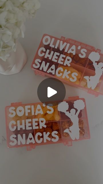 Malak Markopoulos on Instagram: "Cheer Snackle Boxes 😍
.
Got these for a $1 from @target ! I washed them, added snacks, and personalized them!
.
These will come in super handy for those long choreography days 😍
.
.
.
.
#cricutcreated #craftymom #cheermom #cheerstagram" Cheer Snacks Ideas Goodie Bags, Cheer Snacks, Cheer Box, Snacks Ideas, Crafty Moms, Cheer Mom, Goodie Bags, Box Design, Party Ideas