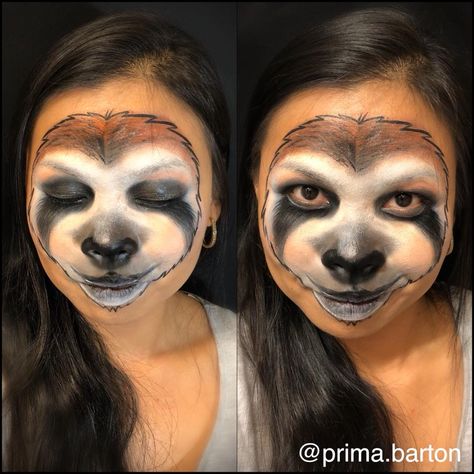 Prima Barton - Sloth Sloth Face Painting, Zoo Animal Makeup, Lemur Face Paint, Sloth Makeup Halloween, Sloth Face Paint, Sloth Makeup, Sloth Costume, Fox Face Paint, Face Painting Images