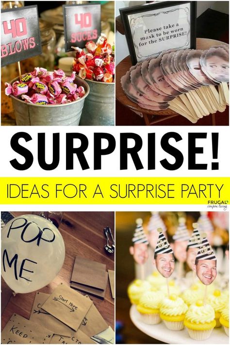 Surprise Birthday Party Hacks and Ideas - Shhh, Don't Blow It. Secretly Planned Party Tips for a Guest of Honor and the Host. #FrugalCouponLiving #SurpriseParty #SurpriseBirthdayParty #Surprise #Birthday #birthdayparty #partyideas #partytips #partyhacks #birthdayideas #birthdaytips #birthdayhacks #hostess #surprisebirthday 40th Birthday Surprise Ideas For Men, Planning A Surprise Birthday Party, At Home 40th Birthday Ideas, Surprise 60th Birthday Ideas For Husband, Birthday Ideas For Man, Surprise 60th Birthday Ideas For Dad, Older Than Dirt Party Ideas, 41st Birthday Ideas For Him, Surprise 50th Birthday Ideas