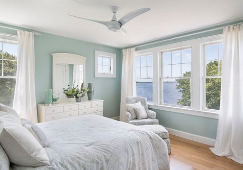 Benjamin Moore HC-144 Palladian Blue”. Palladian Blue, Affordable Bedroom, Beach House Interior Design, Casa Vintage, Coastal Bedrooms, Star Cross, Beach House Interior, Beach House Design, Bedroom Paint Colors