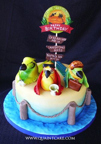 margaritaville cake by quaintcake, via Flickr Jimmy Buffett Party, Jimmy Buffet, Birthday Inspiration, Bird Cakes, Jimmy Buffett, Theme Birthday, Fancy Cakes, Cookie Cake, Pretty Cakes