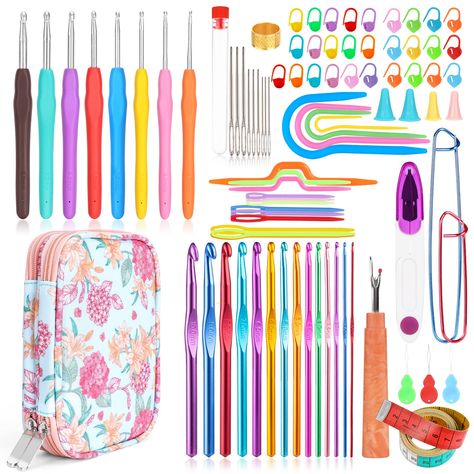 PRICES MAY VARY. 𝗙𝘂𝗹𝗹-𝗦𝗶𝘇𝗲 𝗖𝗿𝗼𝗰𝗵𝗲𝘁 𝗛𝗼𝗼𝗸𝘀 𝗦𝗲𝘁: The crochet needles set includes 9 x colorful soft handle crochet hooks (2.0-6.0 mm), 14 x multicolor aluminum crochet hooks (2.0-10.0 mm) suitable for beginners and Experienced Crochet Hook Lovers, We are equipped with stitch markers and other necessary crochet accessories to meet your various needs and can help you with more projects, blankets, towels, hats, etc. 𝗖𝗿𝗼𝗰𝗵𝗲𝘁 𝗞𝗶𝘁𝘀 𝘄𝗶𝘁𝗵 𝗖𝗮𝘀𝗲: Colorful crochet hoo Large Crochet Hooks, Ergonomic Crochet Hook, Crochet Hook Case, Accessories Crochet, Crochet Needle, Needle Kit, Crochet Supplies, Crochet Hook Set, Creative Arts And Crafts