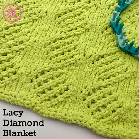 Cozy Loom Knit Lacy Diamond Blanket Pattern - GoodKnit Kisses Loom Knit Blanket Beginner, Loom Knitting Baby Blankets, Loom Knit Baby Blanket, Afgan Loom Knitting Blankets, Long Loom Knitting Blanket, Loom Knit Lap Blanket, Knit Linen Stitch, Loom Knitting Blanket, Loom Knitting Patterns Free