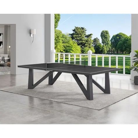 Acero Outdoor Table Tennis - N/A - Bed Bath & Beyond - 38077232 Outdoor Table Tennis, Outdoor Ping Pong Table, Game Center, Tennis Table, Black Table, Adjustable Legs, Pong Table, Ping Pong Table, Patio Set