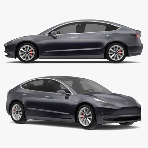 Tesla 3, 3ds Max Models, Tesla Model 3, Tesla Model, Low Poly, 3ds Max, Tesla, Metallic Silver, Sports Car