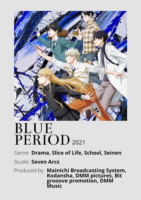 Blue Period Anime, Poster Information, Anime Minimalist Poster, Blue Period, Animes To Watch, Minimalist Posters, Anime Printables, Anime Recommendations, Anime Room