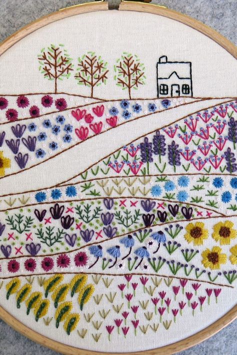 Hand embroidery Pattern for Flower Meadow Cottage | meadow flower embroidery | hand embroidery sampler pattern | hand embroidery tutorial | hand embroidery flowers | wild flower meadow embroidery | hand embroidery sampler design | ehand embroidery cottage| hand embroidery designs | hand embroidery tutorial beginner | #handembroiderytutorial | #handembroidery | #embroidery spring | #beginnerembroidery Embroidery Sampler Pattern, Cottage Meadow, Meadow Embroidery, Meadow Cottage, Embroidery Spring, Primitive Embroidery, Flowers Wild, Wild Flower Meadow, Flower Meadow