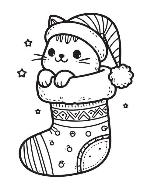 Christmas Cat Drawing Easy, Spooky Christmas Coloring Pages, Kitty Coloring Pages Free Printable, Owl Coloring Pages Free Printable, Christmas Simple Drawings, Simple Christmas Coloring Pages, Cat Coloring Pages Free Printable, Coloring Pages Cat, Cute Cat Coloring Pages