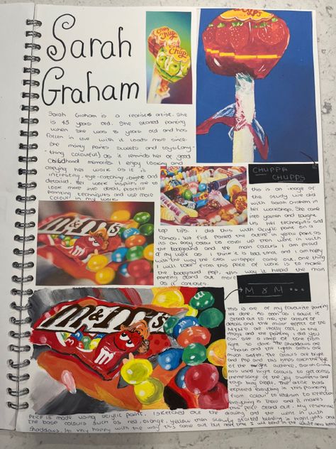 Gcse Art Sketchbook Food Theme, Gcse Art Sketchbook Artist Research Sarah Graham, Sarah Graham Artist Research Page, Sarah Graham Gcse Sketchbook, Sarah Graham Artist, Food Textiles, Gcse Portfolio, Artist Research Page, Gcse Sketchbook