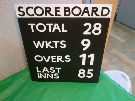 crafty Cricket game scoreboard Cricket Score Card, Cricket Party, Cricket Scoreboard, Cricket Game, Diy Party Games, Avenger Birthday Party, Cricket Games, Decorative Boards, Cricket Score