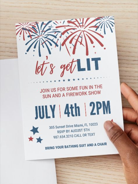 Fourth of July Independence Day Party Invitation 4th of July Holiday Party Invitation Block Party Fireworks Birthday Party, 4th Of July Party Invitations, Fourth Of July Party Invitations, Fourth Of July Birthday Party Ideas, Fourth Of July Invitations, 4th Of July Invitations, American Themed Party, Relief Society Birthday, 4th Of July Clipart