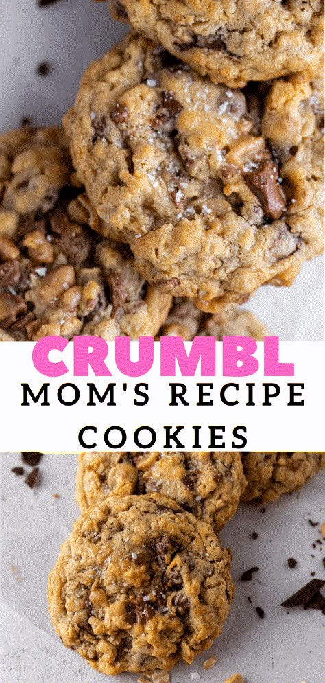 These mom's recipe Crumbl cookies are the best oatmeal chocolate chip peanut butter chips and toffee cookies ever. Crumbl Mom’s Recipe Cookies/ Soft Oatmeal Cookies, Crumbl Cookie Moms Recipe, Moms Recipe Cookies, Oatmeal Crumble Cookies, Crumbl Moms Recipe, Crumbl Oatmeal Chocolate Chip Cookie Recipe, Crumbl Chocolate Peanut Butter Cookies, Oatmeal Cookies Crumbl, Crumbl Oatmeal Chocolate Chip Cookies