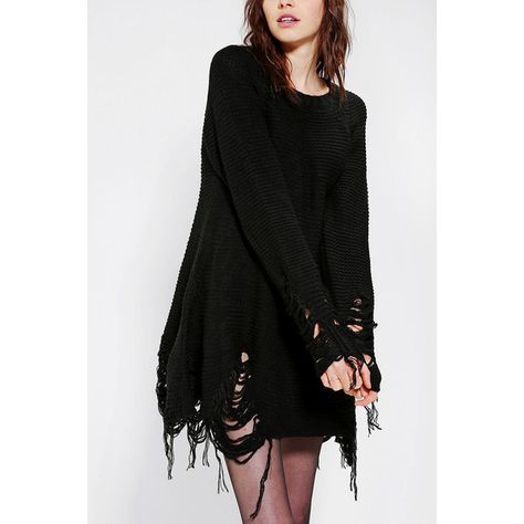 UNIF Come Down Torn-Hem Sweater Dress ($96) ❤ liked on Polyvore featuring dresses, sweaters, shirts, black, short sleeve dress, unif dress, short circle skirt, skater skirts and short skater skirt Grunge Sweater, Strega Fashion, Gothic Mode, Hipster Grunge, Grunge Dress, Dress Sweater, Hem Sweater, Rock Chic, Urban Dresses