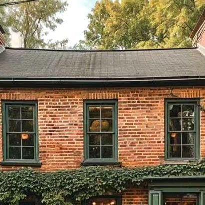 Katie Keller on Instagram: "I never tire of dark green against brick. #americanarchitecture #brickbuilding #domesticarchitecture" Brick House Green Trim, Green Windows Exterior, Drayton House, Dark Green Trim, Brick Homes, Green Windows, American Architecture, Windows Exterior, Brick Building