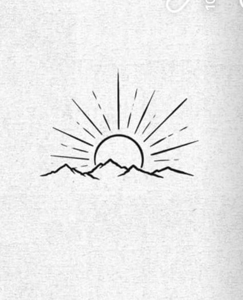 Sun Drawing Design Simple, Sun Rising Over Mountains Tattoo, Mountain Sunrise Tattoo Simple, Mountain And Sun Tattoo Simple, Mountain Sun Tattoo Simple, Mountain Simple Drawing, Sunrise Over Mountains Tattoo, Sun Behind Clouds Tattoo, Sun Moon Earth Tattoo