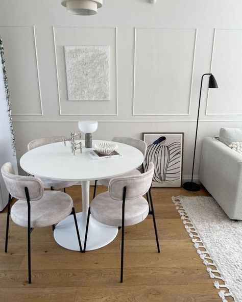 The wait is over! Cream Milano chairs are back and looking fabulous with this white round dining table. Don’t miss out on making them yours! #milanodiningchair 📷 @kinga_homeuk thank you for sharing your gorgeous interior with us! #diningroomgoals #dinningroom #dinningroomdecor #homestyledecor #neutrals #creamchairs #neutraldecor #warmminimalism #minimaldecor #minimalisthomedecor #creamdiningchairs #diningchair #diningchairsinspo #minimalstyle #diningroomdesign #chairdesign #allaboutchairsf... Cream Dining Chairs, White Round Dining Table, Gorgeous Interiors, Your Gorgeous, Minimal Decor, Apartment Decor Inspiration, Minimalist Home Decor, Neutral Decor, Marble Table