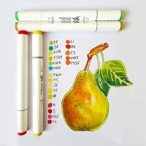 Fruit Marker Drawing, Shading With Markers, Food Marker Art, Fine Tip Marker Drawing, Colored Marker Drawing Ideas, Fruits Artwork, Markers Drawing Tutorial, Alcohol Marker Art, Marker Tutorial