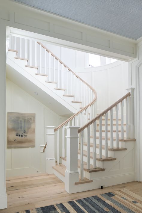 Gallery — High Desert Studio Wooden Staircase Railing, Colonial Renovation, Foyer Ideas Entryway, White Staircase, White Stairs, Staircase Runner, Wood Handrail, Staircase Handrail, Window Stained