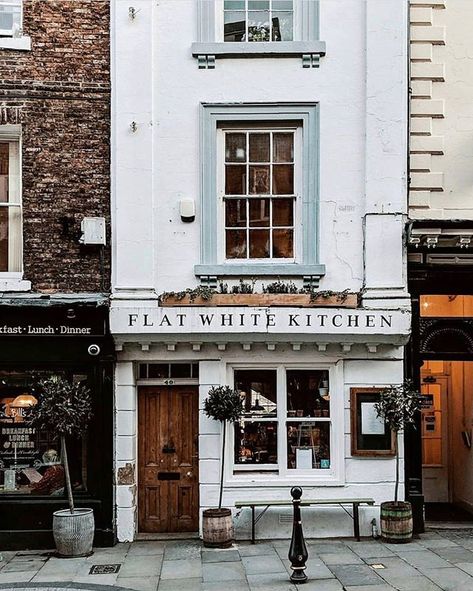 Flat White Kitchen Durham @_wanderlustandwhiskey who wouldnt want to start their morning here? @flatwhitedurham #coffeeshop #shopfront #sharingaworldofshops Shop Facade, Shop Fronts, Flat White, Shop Front, City Street, Store Front, Urban Sketching, White Flats, Beautiful Buildings