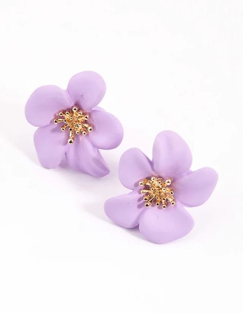 Lovisa Earrings, Lilac Coat, Stud Earrings Gold, Flower Stud Earrings, Lilac Flowers, Flower Stud, Flower Earrings Studs, Flower Studs, Favorite Rings