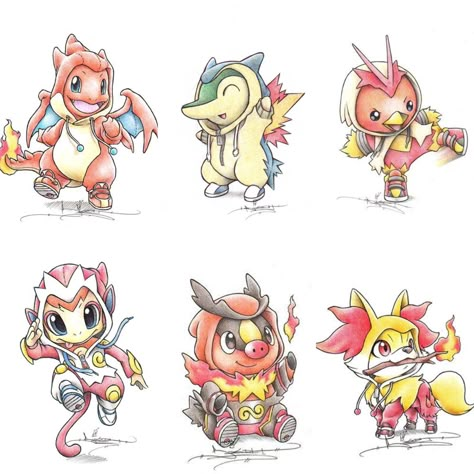 Fire starters by Itsbirdy Fire Pokemon Tattoo, Cute Pokemon Tattoo, Starter Pokemon Art, Fuecoco Pokemon Art, Pokemon Starters Evolutions, Pokemon Fire Type, Pokemon Fire Starters, Pokémon Heroes, Pokemon Realistic