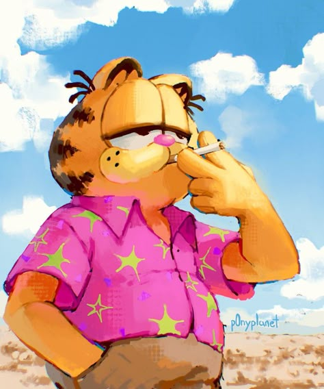 @ p0nyplanet on twitter Garfield Pictures, Garfield Images, Police Chase, Garfield Cat, Wow Art, Anime Wall Art, Orange Cat, Cartoon Shows, Funky Art