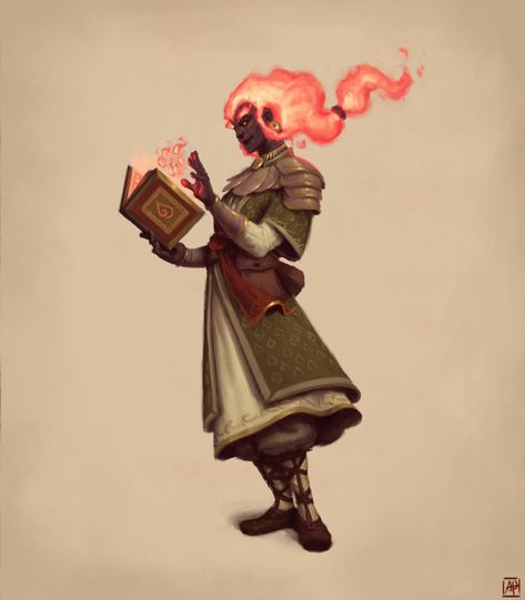 Fire Genasi Wizard, Genasi Wizard, Knowledge Cleric, Oc Painting, Fire Genasi, Dnd Cleric, D&d Online, Pathfinder 2e, Dnd Inspiration