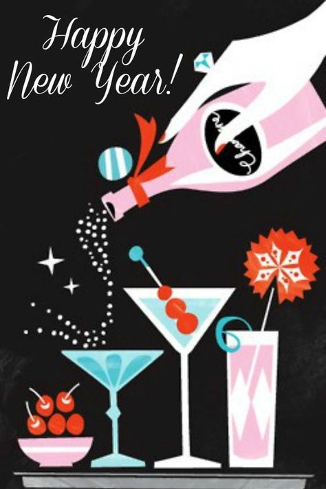 Happy New Year...have a sexy drink for me because I'm going to bed! Cocktail Illustration, Astuces Diy, Cocktail Art, A Happy New Year, Cocktail Bar, Henri Matisse, Food Illustrations, Retro Art, Design Branding