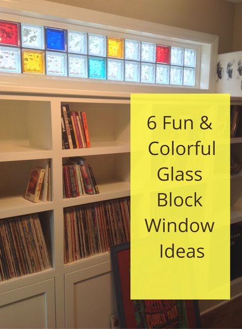 Can a replacement window be a piece of art? I think so with this Piet Mondrian inspired clear and colored glass block window. Get 6 fun and colorful window ideas in this post. Block Window Ideas, Glass Blocks Window, Colored Glass Block, Painted Glass Blocks, Bathroom Industrial Chic, Doctor Office Design, Glass Blocks Wall, Brick Living Room, Cozy Boho Living Room