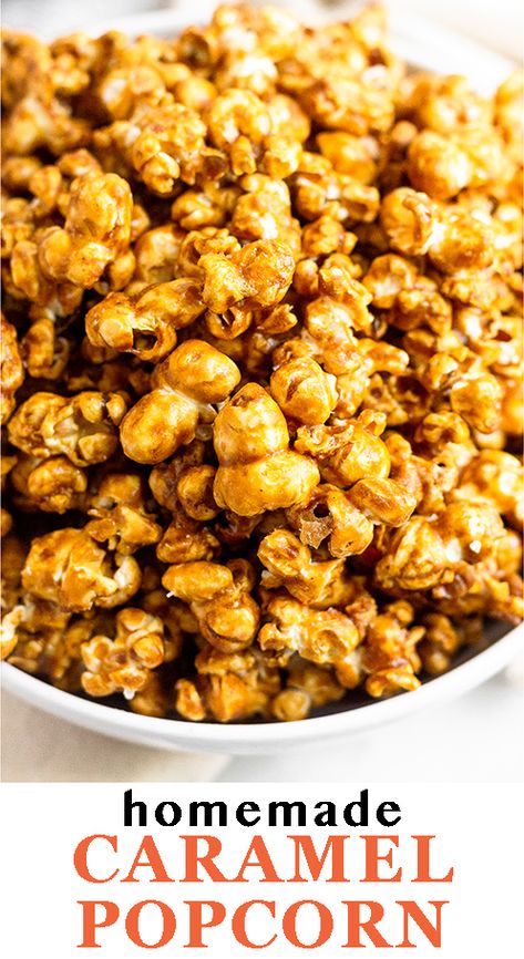 Homemade caramel popcorn recipe made from freshly popped popcorn and a homemade caramel sauce without corn syrup. Super easy to make and absolutely delicious! You won't have to buy store-bought again! Caramel Popcorn Without Corn Syrup, Gains Recipes, Caramel Corn Recipe, Homemade Caramel Popcorn, Caramel Popcorn Recipe, Homemade Caramel Corn, Caramel Corn Recipes, Popcorn Recipes Caramel, Popcorn Recipe