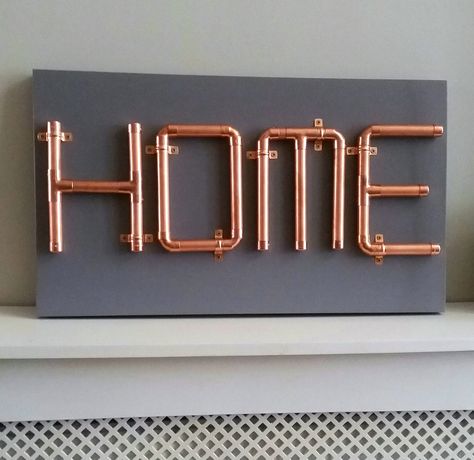 Home sign, copper pipe letters, copper pipe words, copper home by SnugandStyle on Etsy Copper Pipe Art, Industrial Diy Decoration Ideas, Copper Pipe Projects, Industrial Diy Decoration, Copper Pipe Ideas, Diy Industrial Home Decor, Copper Projects, Copper Ideas, Copper Letters