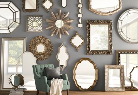 Mirror Interior Design, Mirror Gallery, Mirror Gallery Wall, Vintage Mirror Wall, Mirror Interior, Collage Wall, Mirror Wall Decor, Home Wall Decor, Mirror Decor