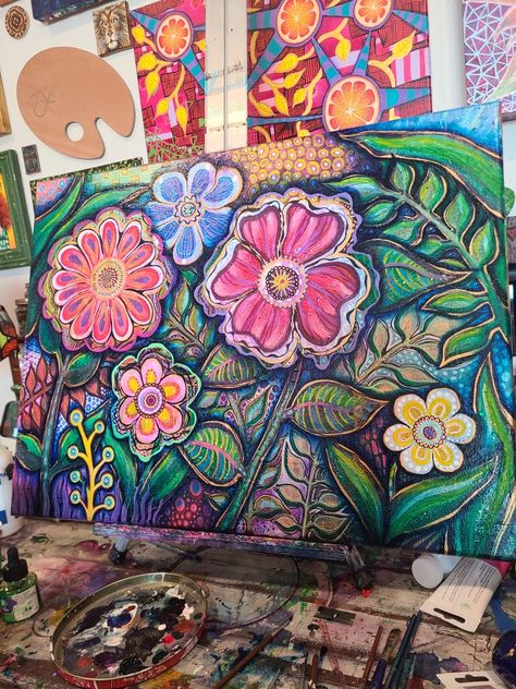 Paint, art, flowers, oil paint, acrylic, multimedia art. Acrylic Marker Art, Oil Paint Art, Art Projects For Adults, Healing Garden, Hippie Painting, Cute Canvas Paintings, Unique Drawings, Art Painting Gallery, Flower Paintings