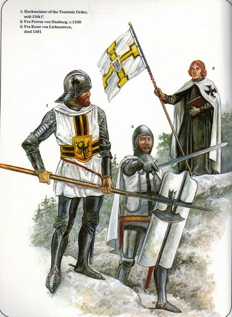 Soldiers of the Teutonic Order, 14th and 15th Centuries Saint Lazarus, Knights Hospitaller, Warriors Illustration, Century Armor, Crusader Knight, Historical Warriors, Medieval Armor, Medieval Knight, Medieval History