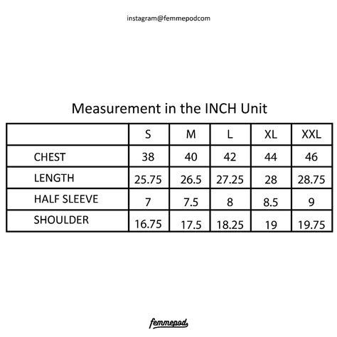 unisez tshirt size chart @femmepodcom Cheat Sheets, Half Sleeves, Size Chart, The Unit, T Shirt, Quick Saves