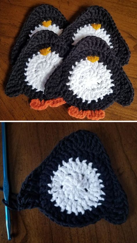 Crochet Coasters Free Pattern, Crochet Penguin, Crochet Coaster Pattern, Crochet Coaster, Holiday Crochet, Crochet Decoration, Christmas Crochet Patterns, Diy Crochet Projects, Crochet Applique